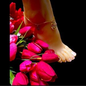 Lotus Flower w/Yoga Charms Ankle Bracelet-Goldtone